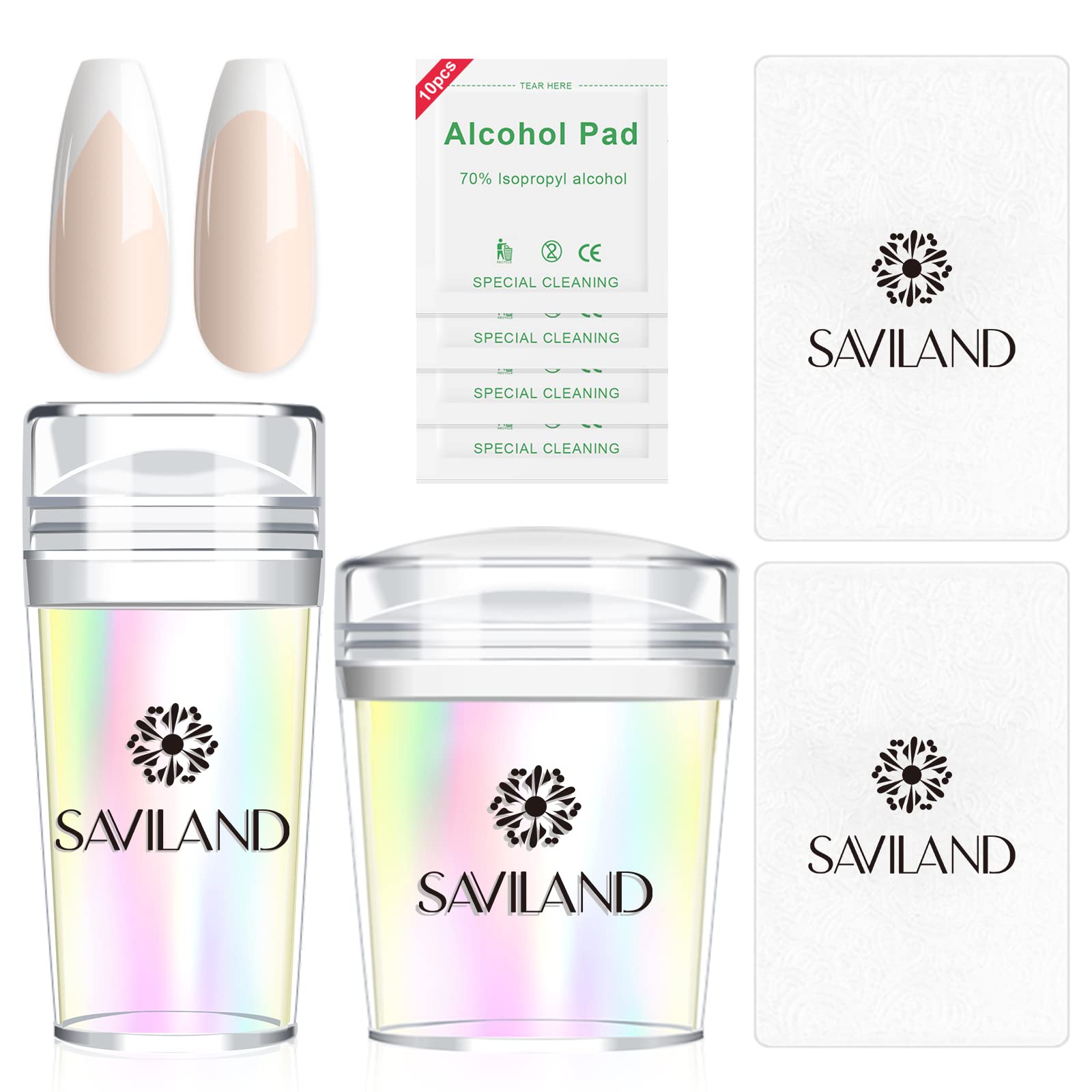 Saviland French Tip Nail Stamp: 5PCS Gold Radium Jelly Stamper Nail Art Stamper Kit, Long & Short Clear Silicone Nail Stamping with Scrapers Nail Stamp for French Manicure