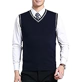ZUEVI Men's Sweater Vests V-Neck Sleeveless Knitted Pullover Sweaters Relax Fit Classic Striped Vest Knitwear