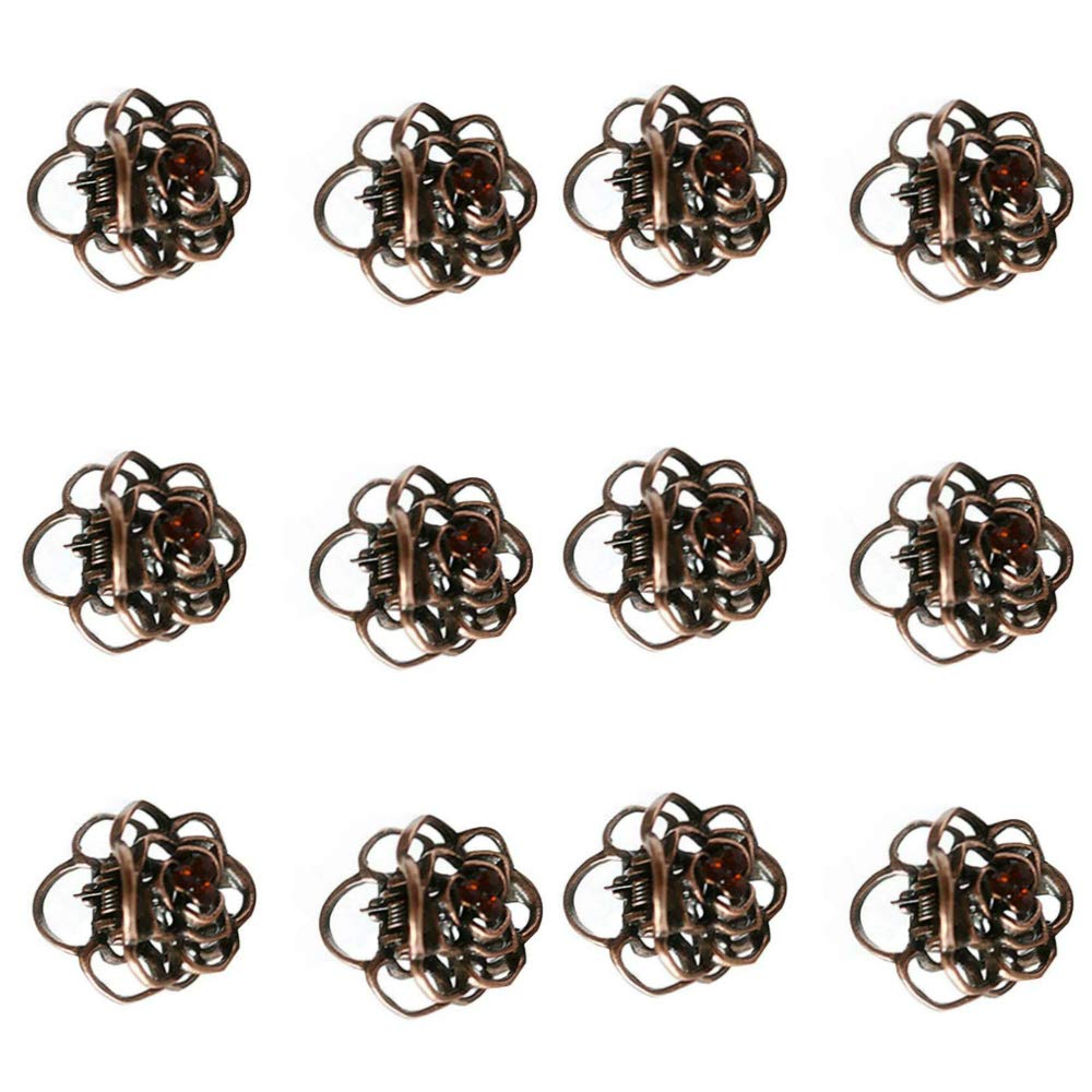 12 Pcs Mini Hair Jaw Clip Vintage Alloy Mini Hollow Rose Flower Claw Clips No-Slip Hair Claw Small Bang Clip for Girl Women Hair DIY Accessory