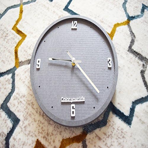 Sticker Creative MDF Non-ticking Silent Round Wall Clock 10.5'' Decorative For Home, Office and Bar (Grey)