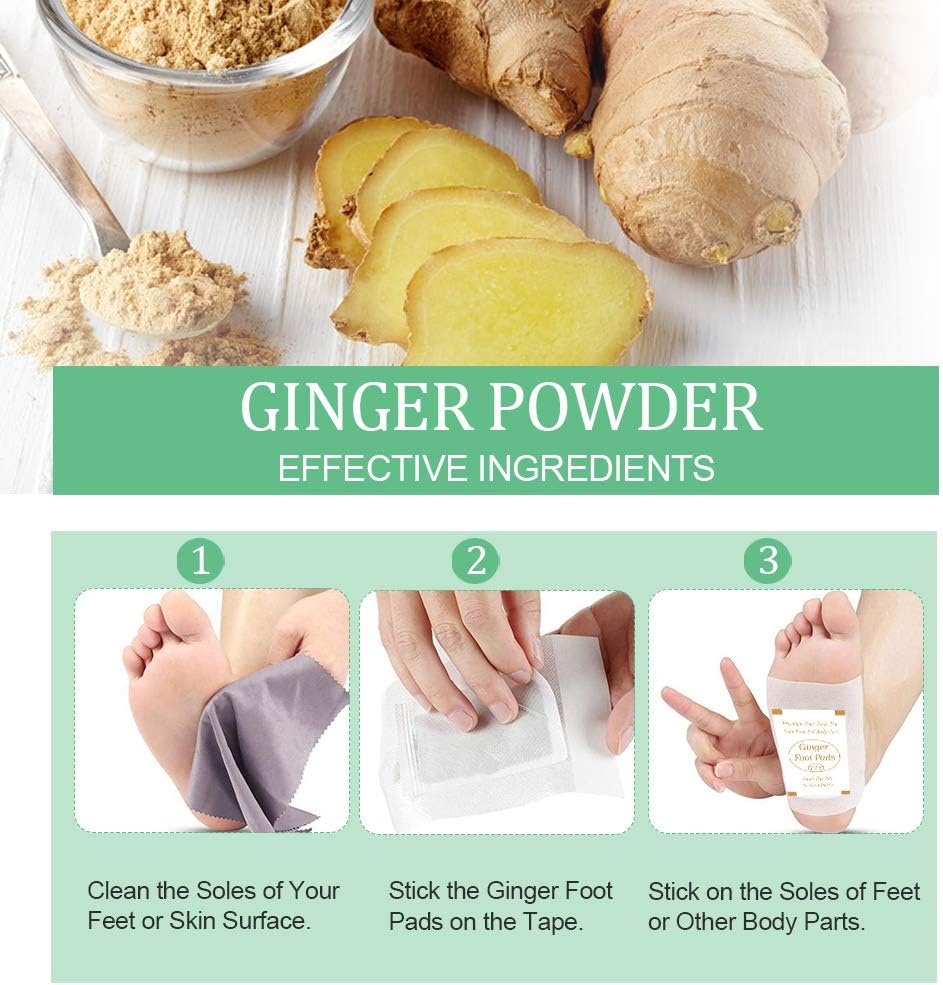 Foot Pads - (60Pads) Ginger Foot Patch for Better Sleep and Anti-Stress Relief, Pure Natural Bamboo Vinegar and Ginger Premium Ingredients Combination for Foot and Body Cleansing.: Health & Personal Care