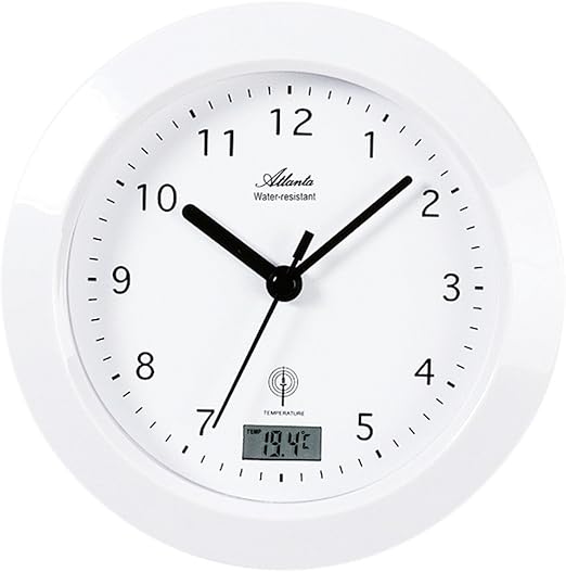 Amazon De Badezimmer Uhr Atlanta 4204 0 Wassergeschutzte Funk Wanduhr In Weiss Sowie Mit