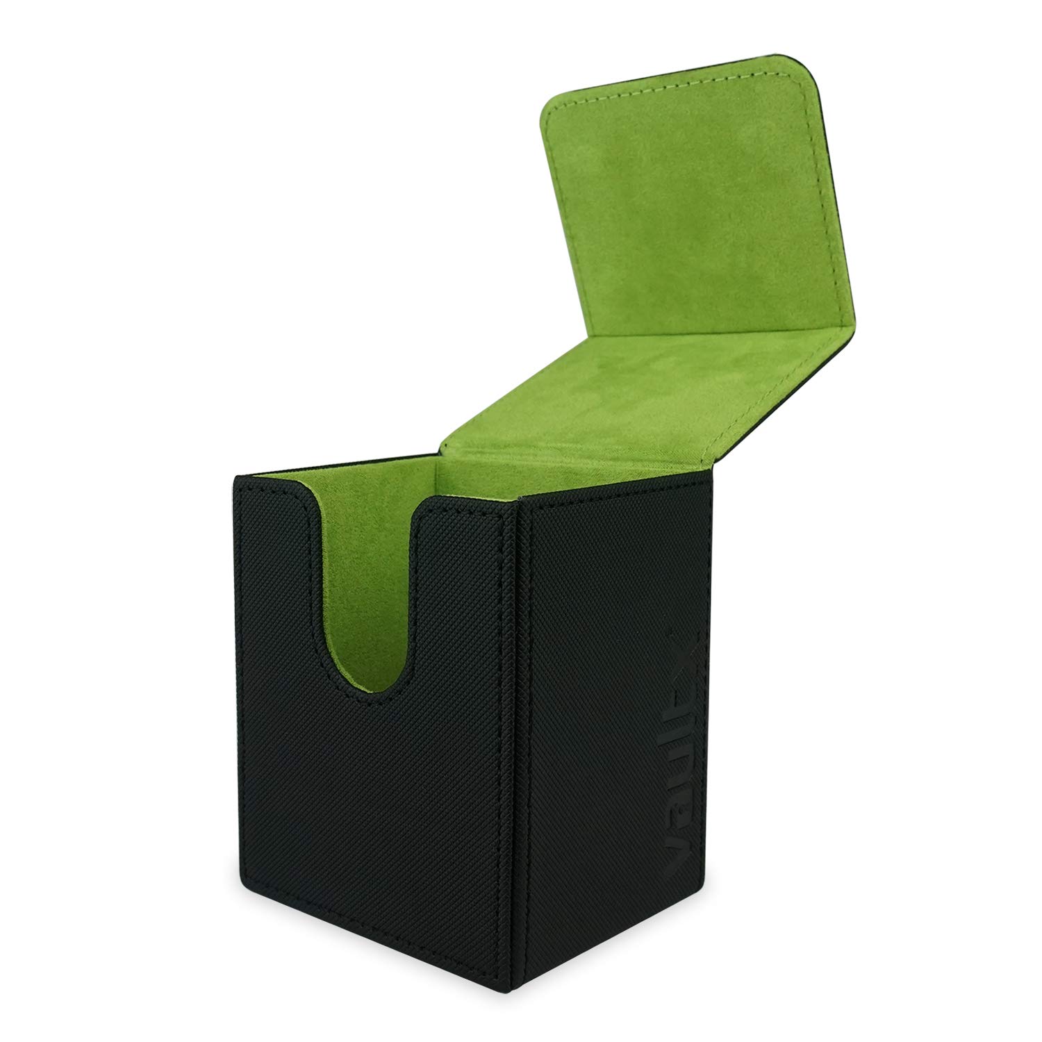 Vault X Trading Card Toploading Deck Box, 80+ sleeved cards, Premium Exo-Tec Material, Card Holder Storage Box, Detachable Magnetic Lid, for MTG Commander, TCG (Black/Electric Green)