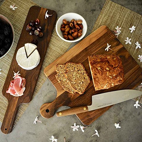 Walnut Wood Cutting Board with Handle by Virginia Boys Kitchens - 4x20 American Hardwood Chopping and Serving Rustic Paddle for Baguette Bread Cheese and Charcuterie