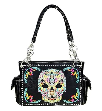 Montana West Montana West Concealed Carry Satchel Sugar Skull Collection MW494G-8085 Black Multi Color