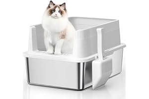 FIDOSTRIBE Medium-Size Stainless Steel Cat Litter Box with Lid, Metal Litter Box with High Side, Kitten Litter Box, Indoor Litter Tray (Non Sticky, Easy to Clean, Anti-Urine Leakage)