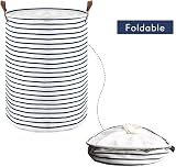 DOKEHOM 18-Inch Freestanding Laundry Basket with Lid Blue Stripe (M) view 5