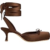 SYHXYHEG Lace Up Ballet Pumps for Women Kitten Heels Square Closed Toe Pumps Bow Ballerina Slingback Satin Cute Dressy Party Casual