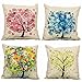 SMARTWALLSTATION 4-Pack Cotton Linen Sofa Home Decor Design Throw Pillow Case Cushion Covers Square 17.5 Inch (Set of 4 Tree Series)