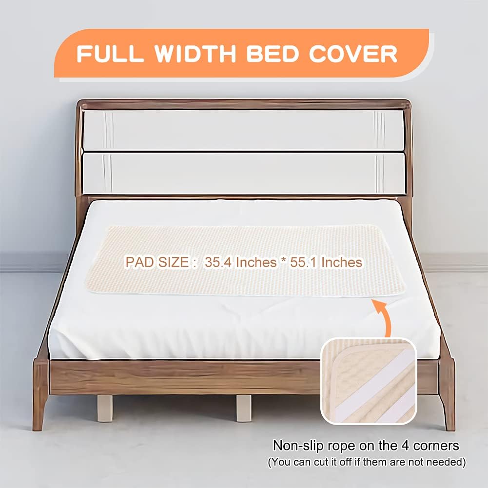 Maltose Waterproof Reusable Bed Pads 35.4 X 55.1 Inches Big Size with 4 Fixed Straps Elderly Incontinence Mat 400 Washes Machine Breathable Cotton Durable High Absorbent Underpads: Kitchen & Dining