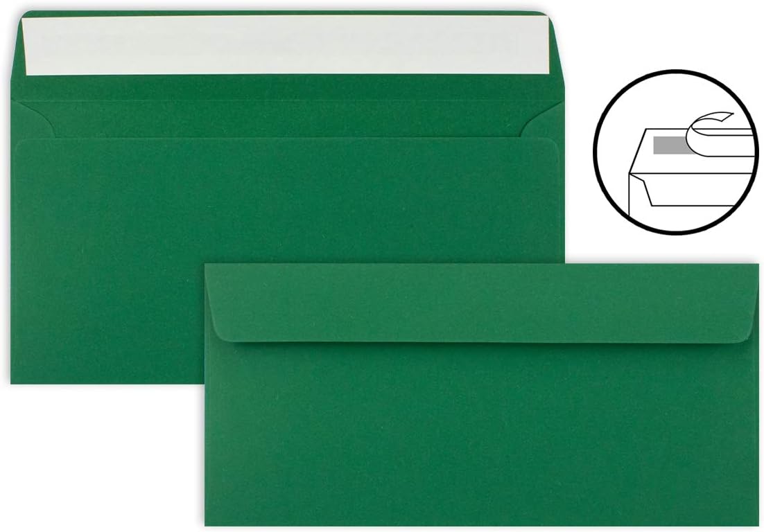 Envelopes DIN Long – Dark Green – 110 g/m²; 220 x 110 mm – Very Stable – Self-Adhesive – Quality Brand: Neuser Colourful 50 Umschläge dark green - Image 4
