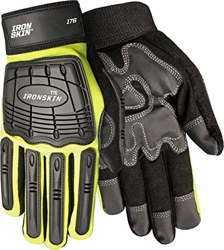 Ironskin Oil Rigger 176 Synthetic Leather Full-Fingered Premium Mechanics Style Impact Absorbing Gloves, Black, Large [PRICE is per PAIR]