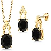 Gem Stone King Gemstone Birthstone Pendant and Earrings Jewelry Set for Women | 18K Yellow Gold Plated Silver | Oval 9X7MM | 18 Inch Chain | Fine Jewelry Gifts