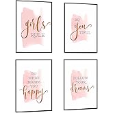 KLPOARTQ Set of 4 Framed Inspirational Pink Quotes Canvas Wall Art Nordic Posters Prints Pictures for Girls Bedroom Living Room Home Decor