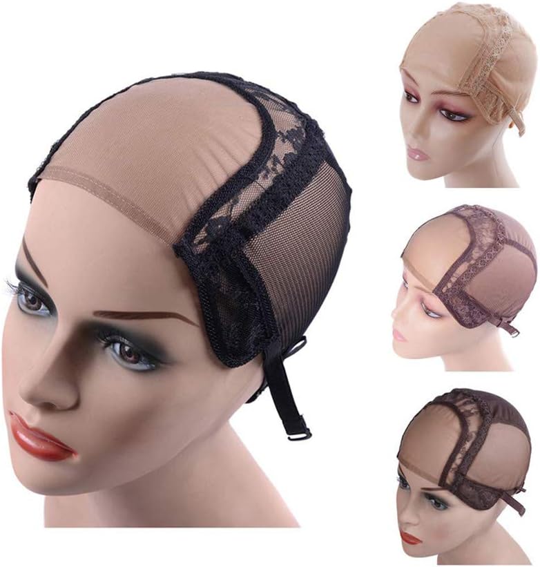 4"X4" U Part Swiss Lace Wig Cap For Making Wigs With Adjustable Straps Mesh Wig Cap (Black L 56cm)