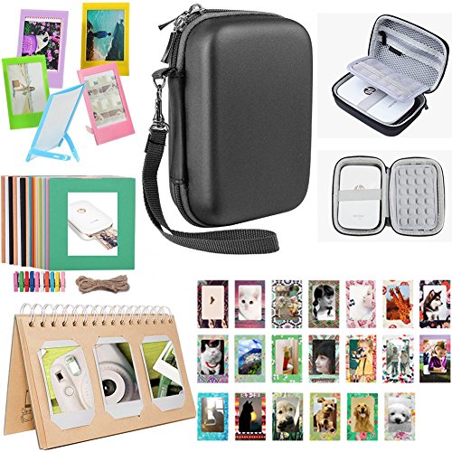Katia Printer Accessories Bundle set for HP Sprocket Portable Photo Printer, X7N07A, Print Social Media Photos on 2x3 Sticky with Hard Shell Case, Calendar Album, Frames, 2x3 Stickers - Black