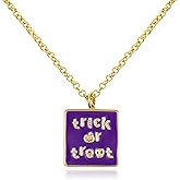 NEKOL Halloween Trick or Treat Pendant Necklace for Women - Pumpkin Ghost Skulls Square Pendant With Festive Patterns - Perfect Party Jewelry Gift