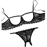 HOTSO Sexy Lingerie Sheer Bra and Panties Set Floral Lace Mesh Babydoll 2 Piece Underwire Bralette Strappy G-String