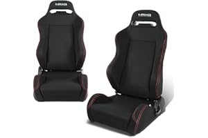 NRG INNOVATIONS NRG RSC-200 Type-R Universal Reclinable Racing Seats, Driver and Passenger Side, Set of 2, Black