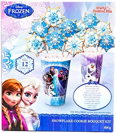 Disney Frozen Favor Bags Treats - Snacks- Cookie Pops - Snowflake Cookie Bouquet for Goodie Bags - 12 Cookies - Birthday Party Food - Treat - Birthday Gift -Supplies