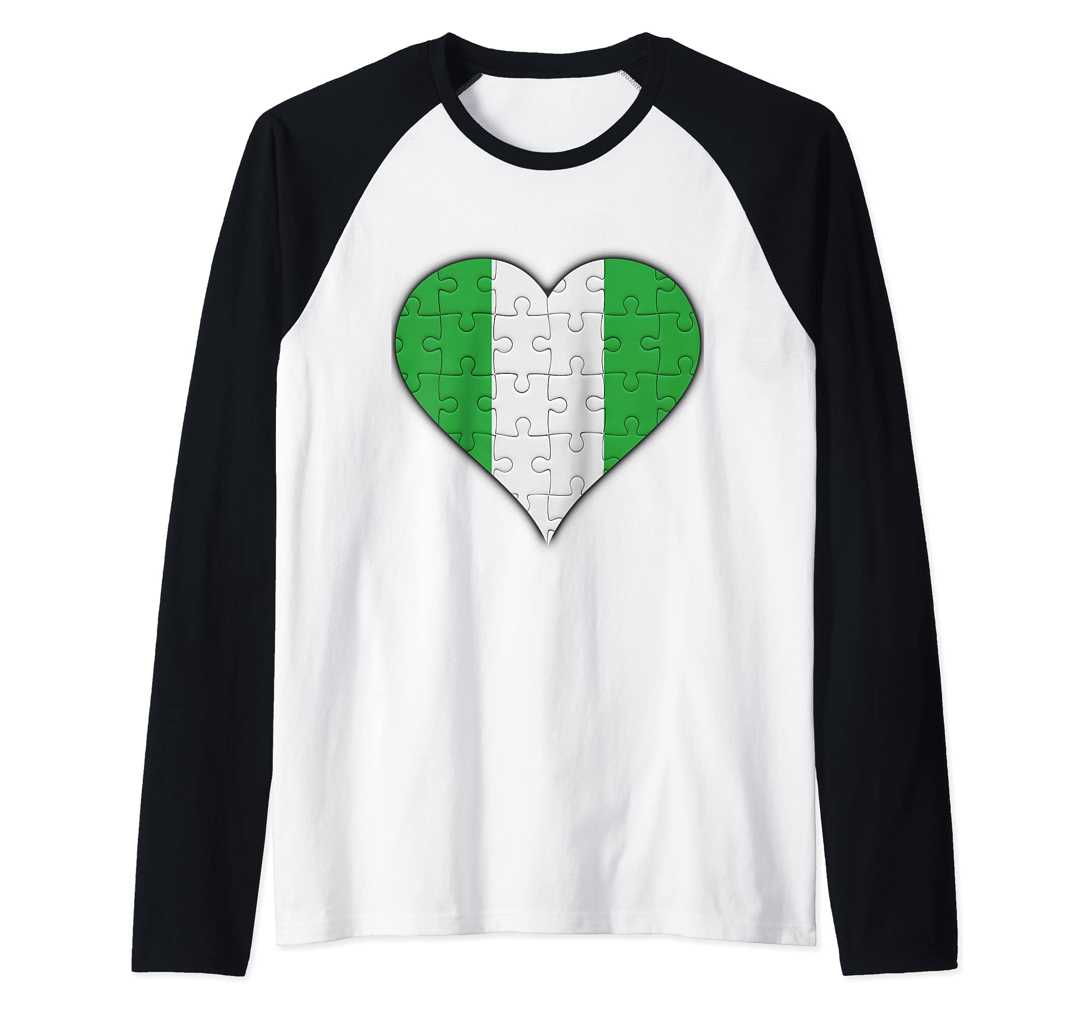 Nigeria Nigerian Flag Heart Raglan Baseball Tee