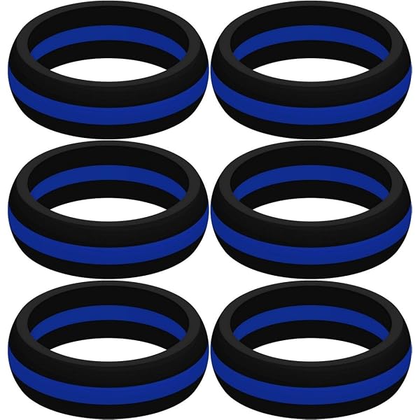 thumbnail interactive-video image 1 of 8mm Blue Thin Blue Line Silicone Rubber Ring - Police Officer Tribute Wedding Band - Made In USA 1 of 5