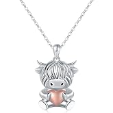 Senpotly 925 Sterling Silver Highland Cow Necklace for Women Cow Lovers | Adorable Animal Highland Cow Pendant Necklace Scottish Cow Jewelry Gift for Daughter