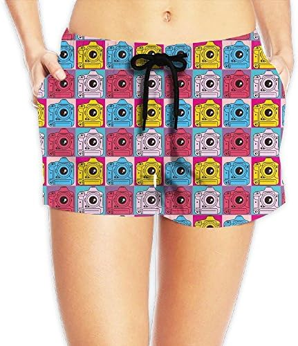 WeiGin Women's Camera Quick Dry Waistband Pockets Beach Short Summer Swimsuit Small