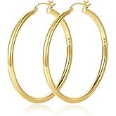 OOOPEL 3mm Gold Hoop Earrings For Women Hollow Tube 14k Gold Plated Hypoallergenic 925 Sterling Silver Post Lightweight Silver Hoop Earrings 30/40/50/60/70mm