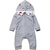 Newborn Infant Baby boy Girl Cartoon Shark Long Sleeve Hooded Jumpsuit Bodysuit Romper Zipper Outfit
