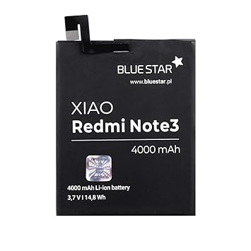 Blue Star Premium - Li-Ion Lithium Akku 4000 mAh Kapazität Schnellladung 2.0 Kompatibel mit dem Xiaomi Redmi Note 3 / Note 3 