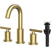 TRUSTMI Bathroom Faucet 3 Hole Brushed Gold - 8 Inch Widespread Brass Bathroom Vanity Sink Faucets in Gold with Swivel Spout, Include Overflow Drain and cUPC Supply Lines