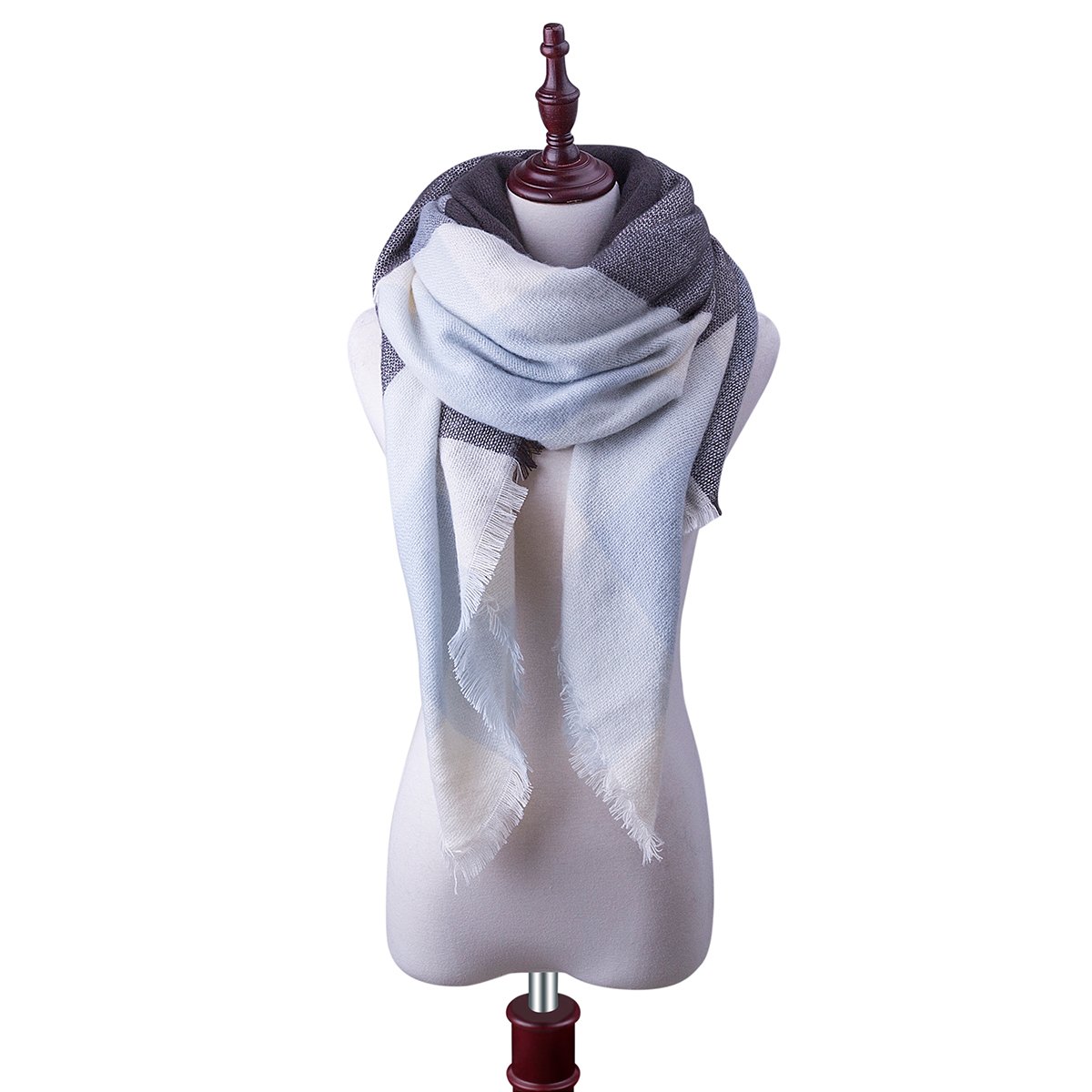 Plaid Scarf yeabiu Women Scarf Long Blanket Scarves Warm Tartan Checked Shawl Poncho Cape(Blue Grey)