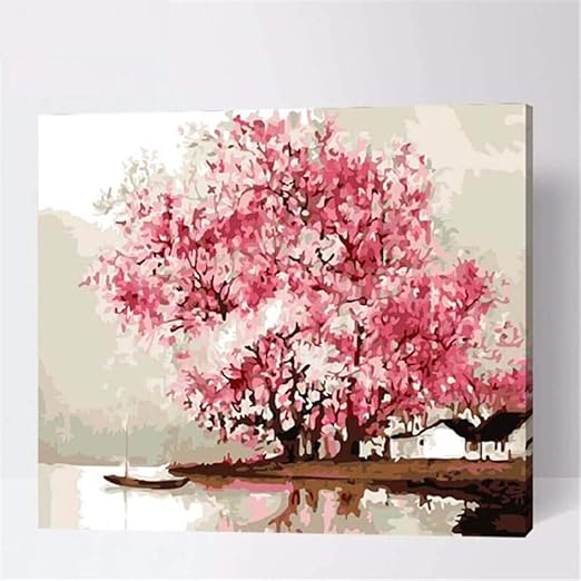 Lakeside Cherry Blossom Paint By Numbers DIY Set For Adults, kids