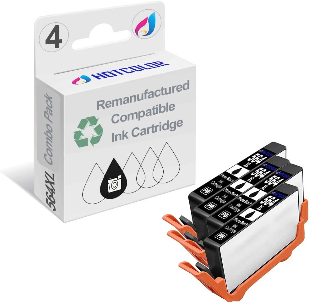 HOTCOLOR Remanufactured Ink Cartridge Replacement for HP 564XL Photo Black CB322WN 4-Pack
