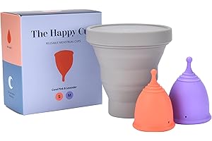 Hawwwy Soft Menstrual Cups - Reusable Soft Period Cup for Odor-Free Periods - Comfortable Silicone Cup for Sensitive Bladder, Cramping, and Discomfort - 2-Pack, Medium and Small Size - Lilac and Pink