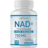 Ubiney NAD+ 750mg with Trans-Resveratrol – Pure Organic Nicotinamide Adenine Dinucleotide Supplement – DNA Repair, Cellular Energy, Anti-Aging Support – 120 Vegan Capsules, Non-GMO, Gluten-Free