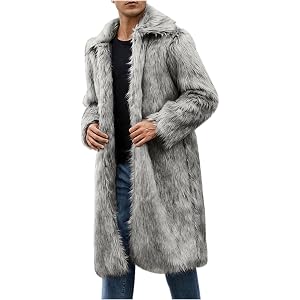 Lmlmigy Long Faux Fur Coat Mens Shaggy Lapel Winter Pea Coay Peacoat | Everyday,Weekend Casual, Street Style,Commute,Evening,