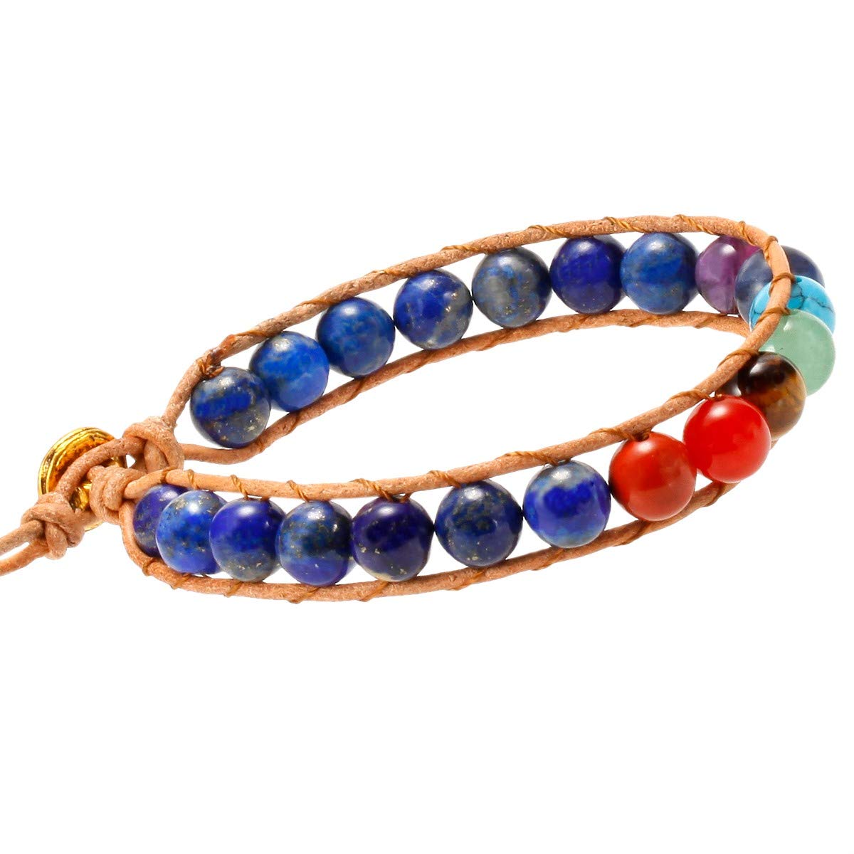 mookaitedecor 7 Chakra Bracelet Lapis Lazuli Crystal Bracelet for Women Men Blue Semi Precious Stone Bead Bracelet 8mm, Colourful Crystal Bead Bracelet Healing Crystal Bracelet Jewellery Gift
