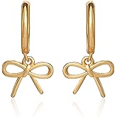 Gemynix 14K Gold Plated Bow Earrings for Women - Dainty Hoop Earrings, Trendy Huggie Earrings, Small Drop Dangle Huggie Hoop Earrings for Women Jewelry