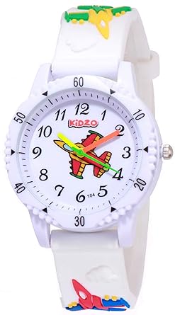Kidzo Jet Figter White Boys Analog Wrist Watch with 3D Strap