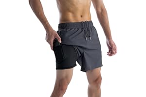 NianEr Mens 5.5" 7" 9" Gym Athletic Workout Running 2 in 1 Compression Liner Shorts Quick Dry Zipper Pockets Summer