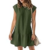 Wenrine Womens Summer T Shirt Dress Casual Short Cap Sleeve Ruffle Hem Crewneck Loose Mini Dresses