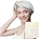 SereLune 100% Mulberry Silk Bonnet Sleep Cap, Double Layer Silk Turban/Bonnet, Shower Cap, Adjustable Fit for Night Hair Care, 9 Colors (Silver)