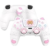 PlayVital for PS5 Controller Skin Cover - Cute Spring Lesser Panda Silicone Case for PS5 Controller with Thumbstick Caps & Sticker - Full Protection, Anti-Slip, Charging Dock Compatible - White