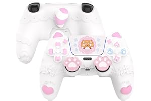 PlayVital for PS5 Controller Skin Cover - Cute Spring Lesser Panda Silicone Case for PS5 Controller with Thumbstick Caps & Sticker - Full Protection, Anti-Slip, Charging Dock Compatible - White