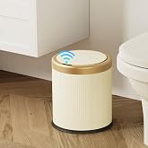 stonespace Automatic Bathroom Trash Can with Lid | Motion Sensor, Touchless, Dog Proof, Small Round, Hidden Bag Installation For Bedroom, Toilet, Office, Restroom, Modern, Gold
