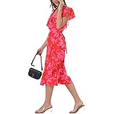 Women's Summer Sundresses Wrap Maxi Dress Casual Boho Floral V Neck Short Sleeve Ruffle Hem Split Beach Long Dresses 2025
