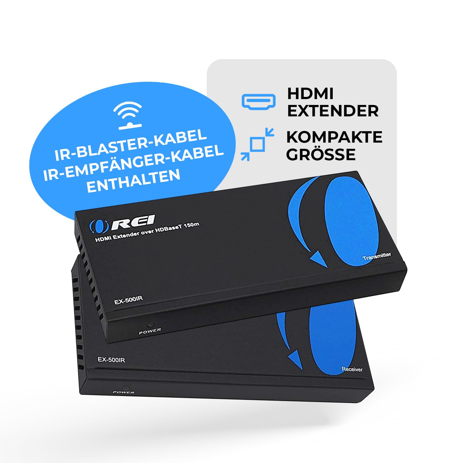 OREI 1080p HDBaseT HDMI Extender over Cat5e/6 Ethernet LAN cable - Up to 500 Feet, Supports HDCP 1.4, Bi-Directional IR, HDMI Loop-out, RS-232, PoC, HDMI Balun (EX-500IR)
