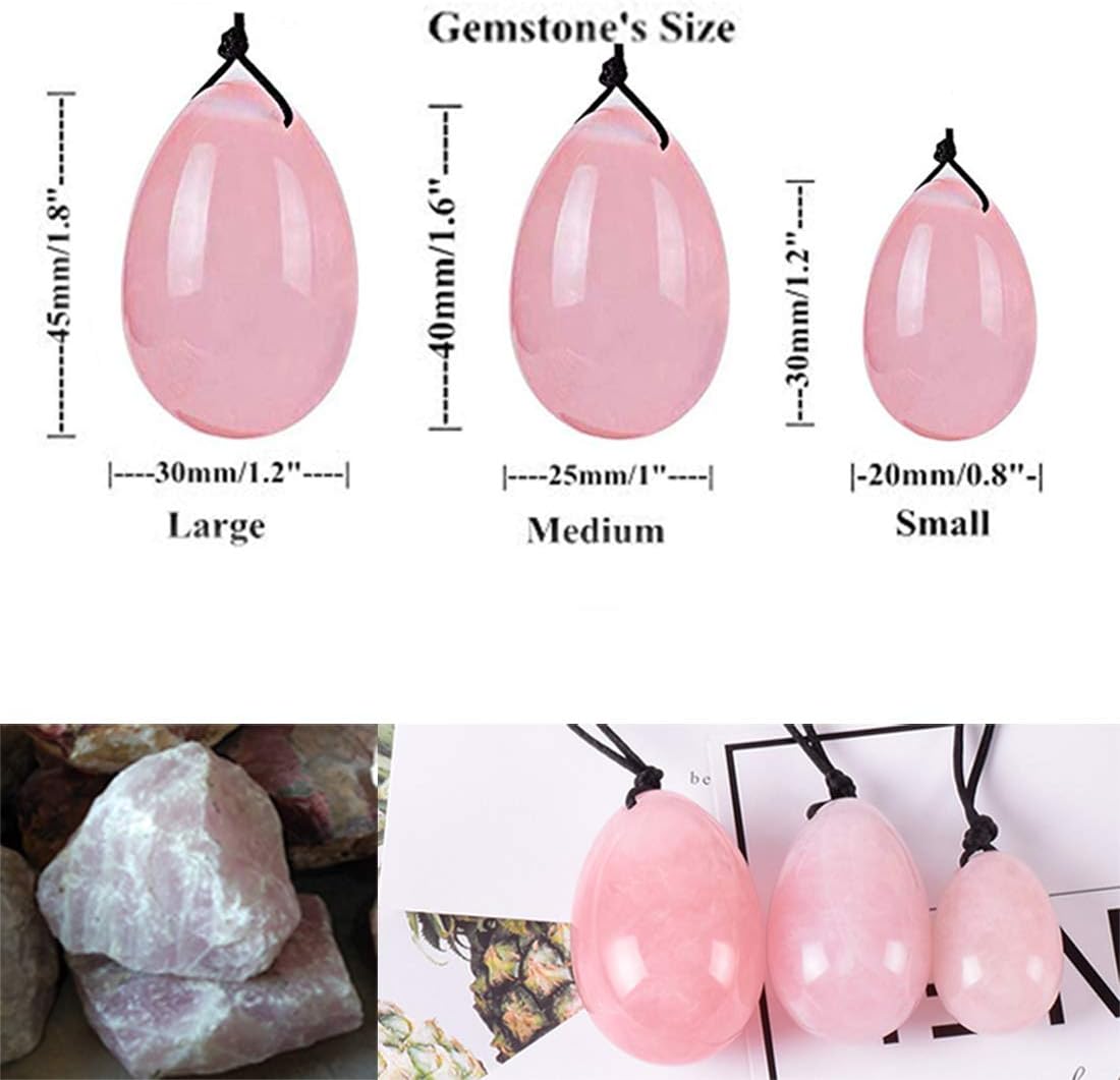 Yoni Eggs in Rose Quartz/for Women PC Muscle Training/Drilled/ 3 Sizes in a Set: Health & Personal Care